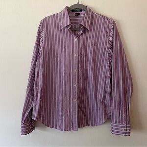Lauren Ralph Lauren 100% Cotton Striped Long Sleeve Button Up Oxford Shirt